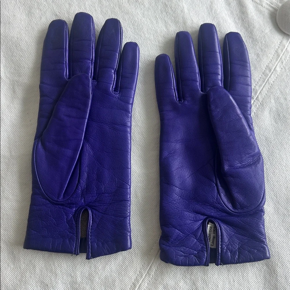 Purple Leather Gloves handmade in rome cashmere lined 7.5